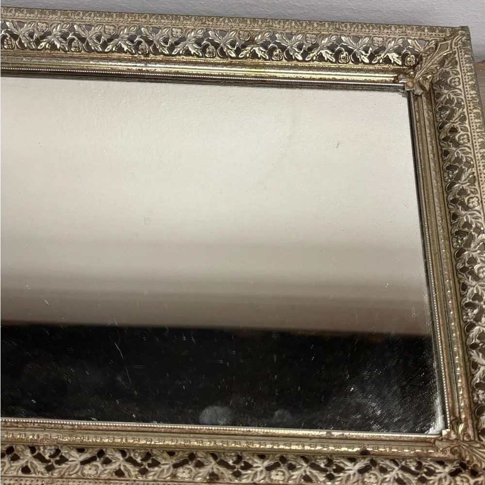 Vintage Glass Vanity Mirror Tray Gold Metal and Glass